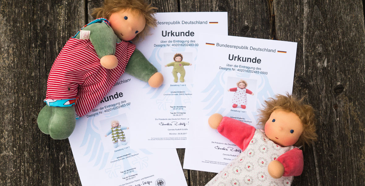 Urkunden vom Deuteschen Patent- und Markenamt für Ellis Kuschelpuppen aus Nicki